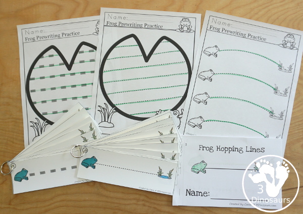 Frog Activity Pack: Prewriting - a fun set of frog activities in this fun printable pack that has easy reader books, tracing strips and no-prep prewriting printables all to help kids learn in a fun way - 3Dinosaurs.com