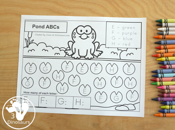 Free Pond ABC Count & Color Printable - this is a great way to work on uppercase ABCs and counting at the same time - 3Dinosaurs.com