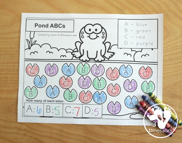 Free Pond ABC Count & Color Printable - this is a great way to work on uppercase ABCs and counting at the same time - 3Dinosaurs.com