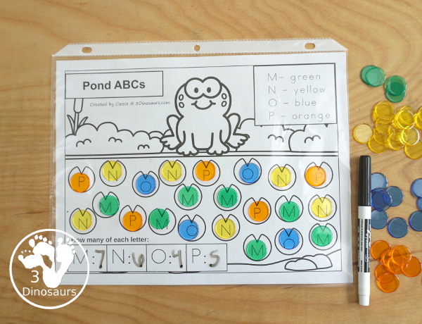 Free Pond ABC Count & Color Printable - this is a great way to work on uppercase ABCs and counting at the same time - 3Dinosaurs.com