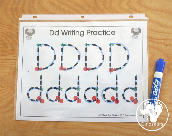 Free Romping & Roaring D Pack Letter Pack: D is for Dog - a letter D pack that has prewriting, finding letters, tracing letters, coloring pages, shapes, puzzles, and more to help kids learn their letter of the alphabet - 3Dinosaurs.com
