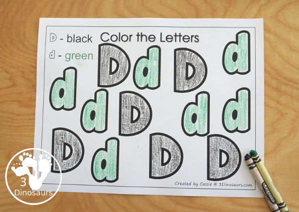 Free Romping & Roaring D Pack Letter Pack: D is for Dog - a letter D pack that has prewriting, finding letters, tracing letters, coloring pages, shapes, puzzles, and more to help kids learn their letter of the alphabet - 3Dinosaurs.com