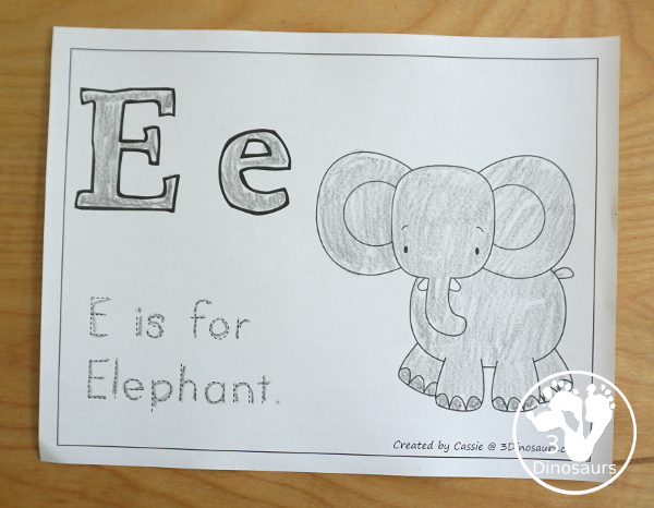 Free Romping & Roaring E Pack Letter Pack: E is for Elephant - a letter E pack that has prewriting, finding letters, tracing letters, coloring pages, shapes, puzzles, and more to help kids learn their letter of the alphabet - 3Dinosaurs.com