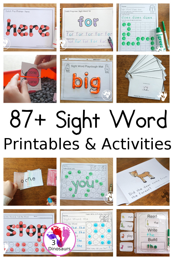 Sight Word Activities & Printables on 3Dinosaurs.com