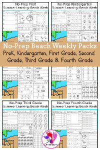 Beach No-Prep Weekly Packs for Prek to 4th Grade