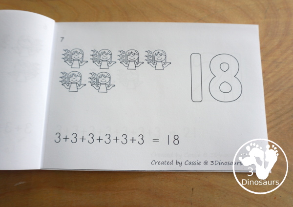 Free Butterfly Skip Counting by 3 Easy Reader Book - has an 14 page book with skip counting by 3 with visual skip counting by 3, 3 repeat addition, and numbers for the skip counting by 3 on each page for a great visual way to work on skip counting - 3Dinosaurs.com