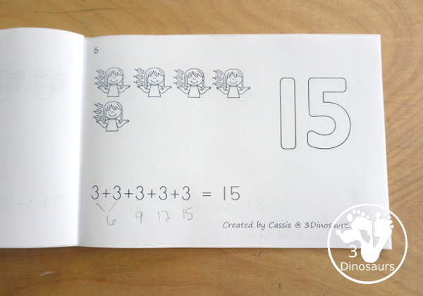 Free Butterfly Skip Counting by 3 Easy Reader Book - has an 14 page book with skip counting by 3 with visual skip counting by 3, 3 repeat addition, and numbers for the skip counting by 3 on each page for a great visual way to work on skip counting - 3Dinosaurs.com