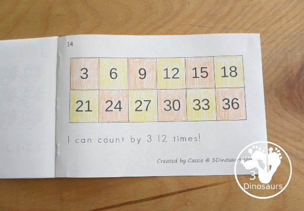 Free Butterfly Skip Counting by 3 Easy Reader Book - has an 14 page book with skip counting by 3 with visual skip counting by 3, 3 repeat addition, and numbers for the skip counting by 3 on each page for a great visual way to work on skip counting - 3Dinosaurs.com