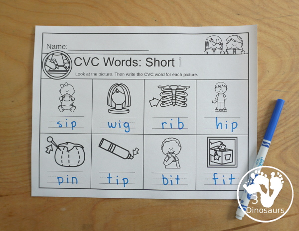 CVC Word Writing with Writing words with list and writing words without lists a great way to work on CVC words for short a, short e, short i, short o, short u, and mixed vowel sounds - 3Dinosaurs.com