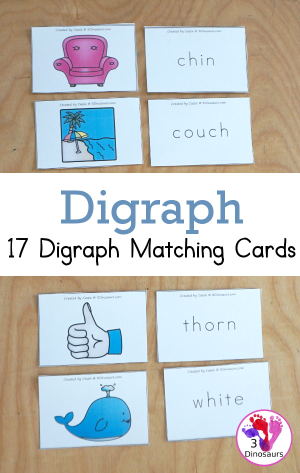 Free Digraph Matching Cards - 20 sets of cards for matching picture and beginning word blends plus see ways to use them - 3Dinosaurs.com