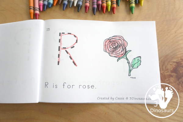 Free Flower ABC Easy Reader Book Printable - is a 19 pages book with 18 flowers for kids to trace the uppercase beginning sound and read a simple sentence - 3Dinosaurs.com 