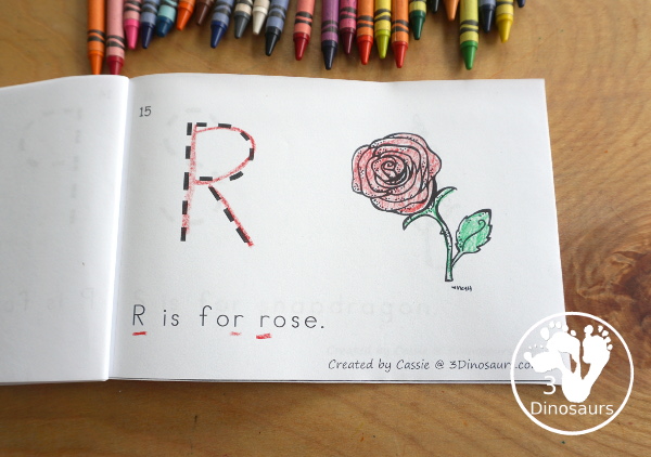 Free Flower ABC Easy Reader Book Printable - is a 19 pages book with 18 flowers for kids to trace the uppercase beginning sound and read a simple sentence - 3Dinosaurs.com 