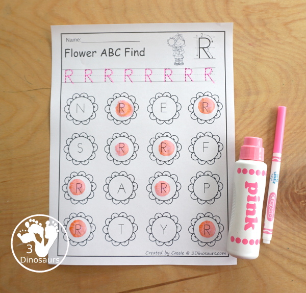 Flower ABC Letter Find - easy to use no-prep printable with 26 letters of the alphabet with uppercase letters and lowercase letters with tracing the letters and finding the letters. $ - 3Dinosaurs.com