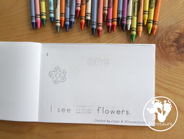 Free Flower Number Word Counting Book Printable - with counting from 0 to 10 with color and tracing the number word on each page - 3Dinosaurs.com