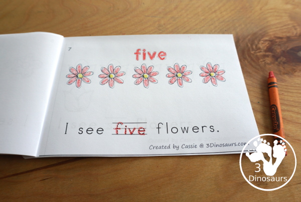 Free Flower Number Word Counting Book Printable - with counting from 0 to 10 with color and tracing the number word on each page - 3Dinosaurs.com