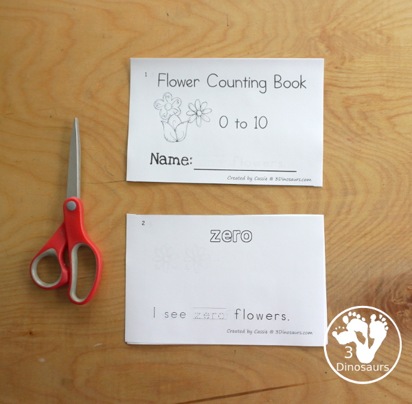 Free Flower Number Word Counting Book Printable - with counting from 0 to 10 with color and tracing the number word on each page - 3Dinosaurs.com