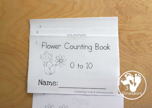 Free Flower Number Word Counting Book Printable - with counting from 0 to 10 with color and tracing the number word on each page - 3Dinosaurs.com