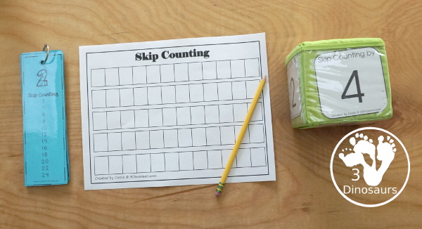 Free Skip Counting Dice Printable- with 11 skip counting dice inserts for 2 to 12 skip counting with three recording sheets - 3Dinosaurs.com