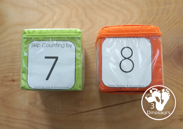 Free Skip Counting Dice Printable- with 11 skip counting dice inserts for 2 to 12 skip counting with three recording sheets - 3Dinosaurs.com