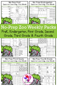 Zoo No-Prep Weekly Packs – PreK to Fourth Grade