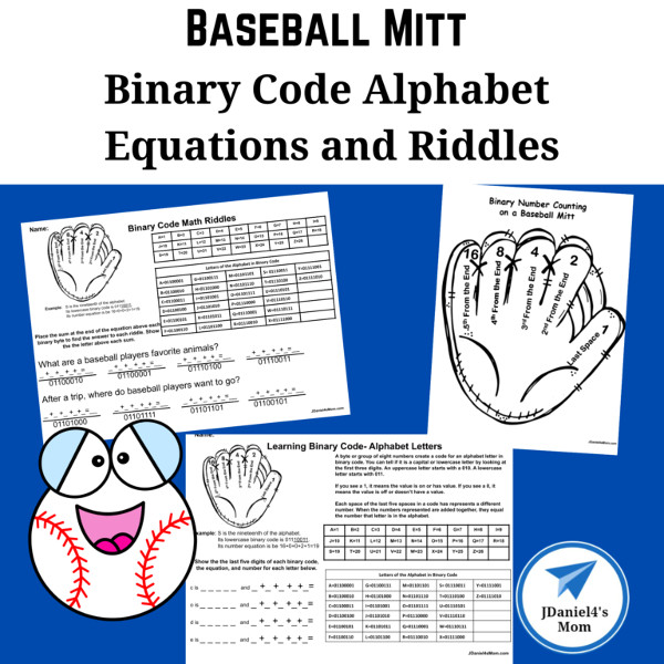 Free Baseball Mitt Binary Code Alphabet Equations and Riddles by JDaniel4's Mom