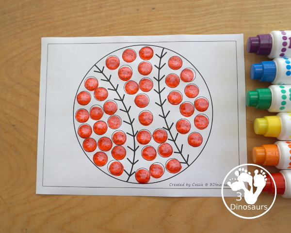 Free Baseball Fine Motor Mats - with a baseball template, baseball tracing, baseball circle playdough mat, and baseball dot marker printable - 3Dinosaurs.com