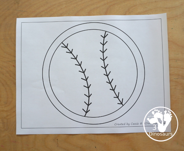 Free Baseball Fine Motor Mats - with a baseball template, baseball tracing, baseball circle playdough mat, and baseball dot marker printable - 3Dinosaurs.com