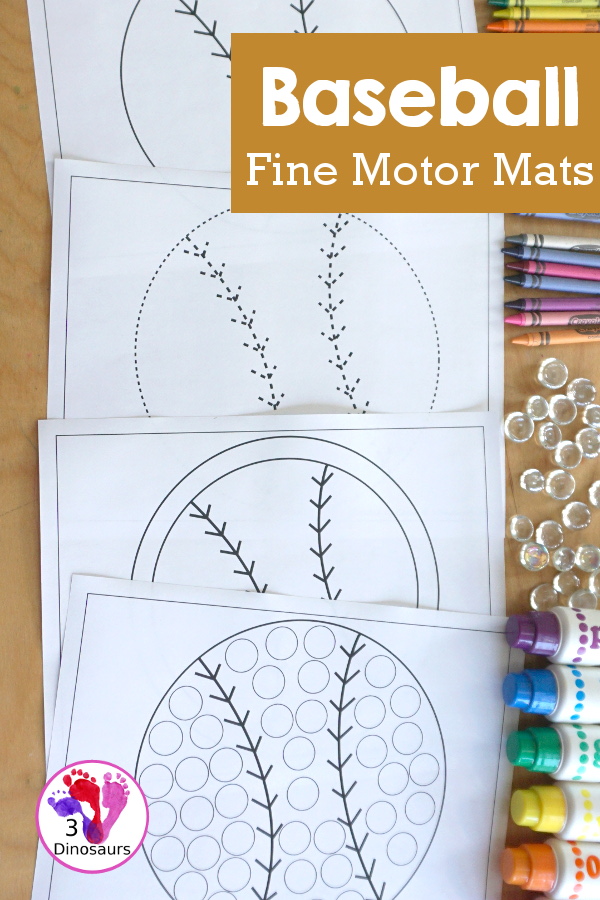 Free Baseball Fine Motor Mats - with a baseball template, baseball tracing, baseball circle playdough mat, and baseball dot marker printable - 3Dinosaurs.com