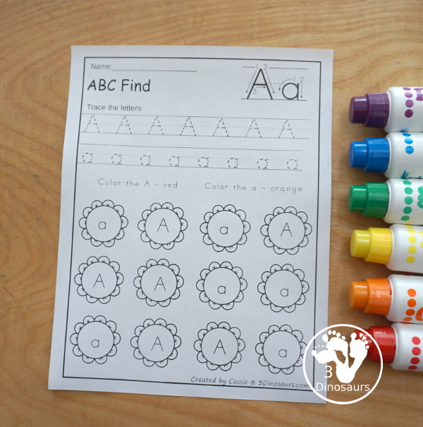 Flower ABC Letter Find for Uppercase & Lowercases Letters - with tracing the letters and then finding the uppercase letter and the lowercase letter - 3Dinosaurs.com