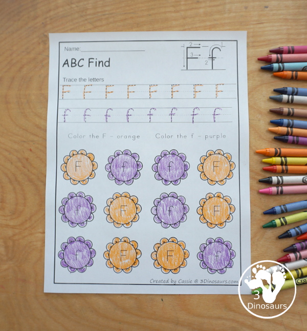 Flower ABC Letter Find for Uppercase & Lowercases Letters - with tracing the letters and then finding the uppercase letter and the lowercase letter - 3Dinosaurs.com