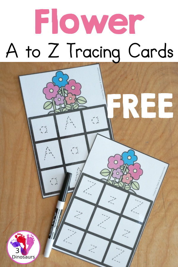 Free Flower ABC Tracing Cards with a 3 by 3 tracing rows of uppercase and lowercase letters. A fun way to change handwriting for kids with all 26 letters of the alphabet. - 3Dinosaurs.com