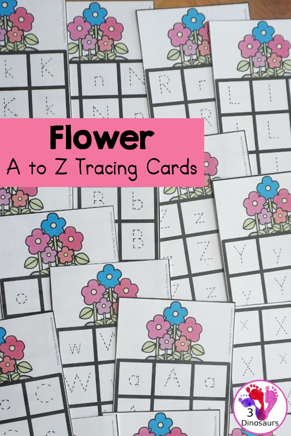 Free Flower ABC Tracing Cards with a 3 by 3 tracing rows of uppercase and lowercase letters. A fun way to change handwriting for kids with all 26 letters of the alphabet. - 3Dinosaurs.com