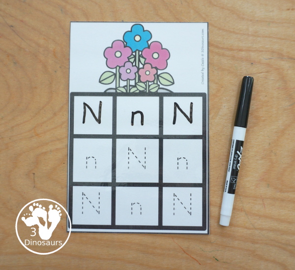 Free Flower ABC Tracing Cards with a 3 by 3 tracing rows of uppercase and lowercase letters. A fun way to change handwriting for kids with all 26 letters of the alphabet. - 3Dinosaurs.com