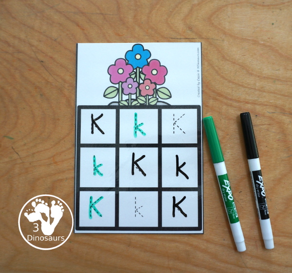 Free Flower ABC Tracing Cards with a 3 by 3 tracing rows of uppercase and lowercase letters. A fun way to change handwriting for kids with all 26 letters of the alphabet. - 3Dinosaurs.com