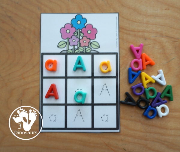 Free Flower ABC Tracing Cards with a 3 by 3 tracing rows of uppercase and lowercase letters. A fun way to change handwriting for kids with all 26 letters of the alphabet. - 3Dinosaurs.com