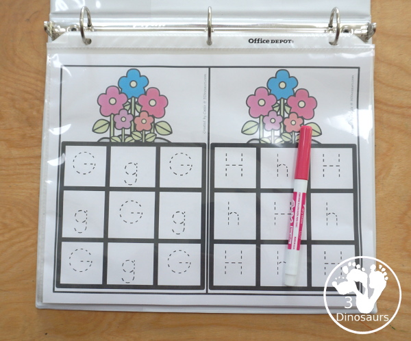 Free Flower ABC Tracing Cards with a 3 by 3 tracing rows of uppercase and lowercase letters. A fun way to change handwriting for kids with all 26 letters of the alphabet. - 3Dinosaurs.com