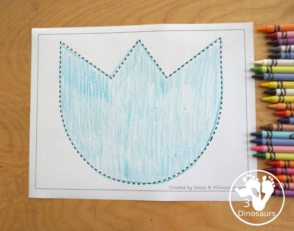 Free Tulip Fine Motor Mat Printables - with two version of a tulip for different skill levels with a single tulip flower and three flowers on a page with ground, stem and leaves - you have a flower template printable, flower tracing printable, flower dot marker printable, and flower q-tip printable - 3Dinosaurs.com