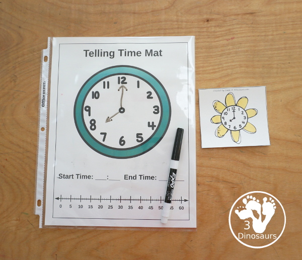 Free Flower Telling Time Matching Cards - with hourly matching cards with analog clock and digital clock with 12 matching paints for each of the hours on a clock  - 3Dinosaurs.com