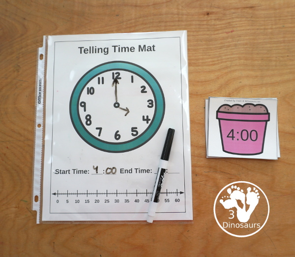 Free Flower Telling Time Matching Cards - with hourly matching cards with analog clock and digital clock with 12 matching paints for each of the hours on a clock  - 3Dinosaurs.com