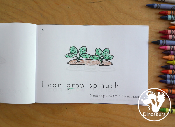 Free My Garden Easy Reader Book - an 8 page book with things you are grow in a garden with sight words: I, can, grow. Each page focuses on one fruit or vegetable in the garden.- 3Dinosaurs.com