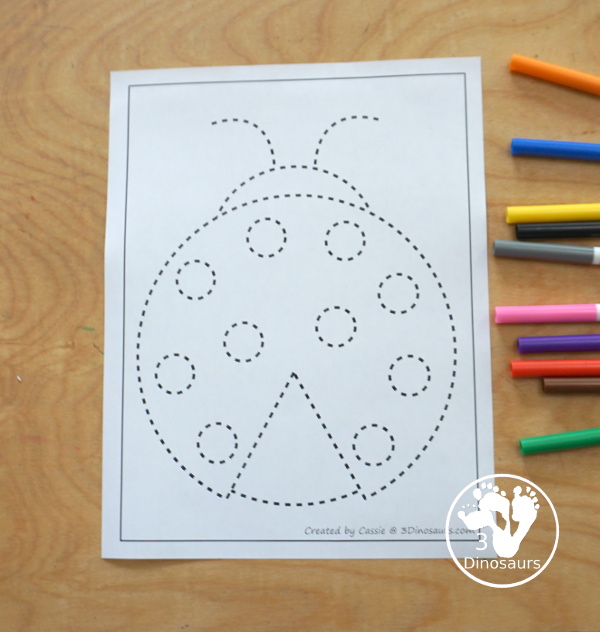 Free Ladybug Fine Motor Mats with ladybug templates, ladybug tracing, ladybug playdough mat, and ladybug dot marker printable are all get for fine motor centers for spring  - 3Dinosaurs.com