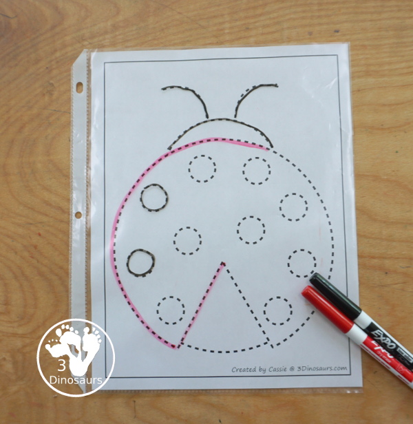 Free Ladybug Fine Motor Mats with ladybug templates, ladybug tracing, ladybug playdough mat, and ladybug dot marker printable are all get for fine motor centers for spring  - 3Dinosaurs.com