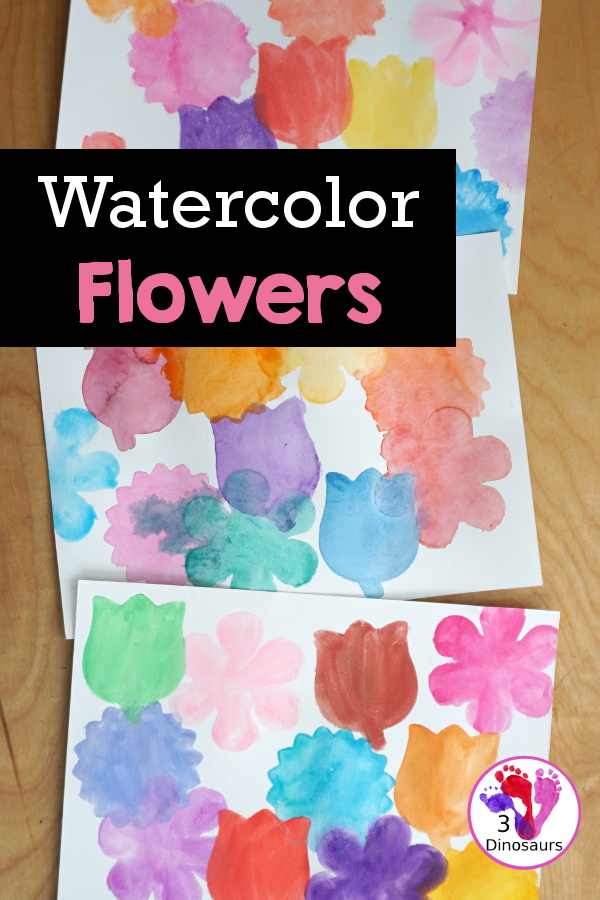 Watercolor Flower Painting with Cookie Cutters - a fun way for kids of all ages to paint flowers and have a fun time making a page full of flowers for spring or mothers day - 3Dinosaurs.com