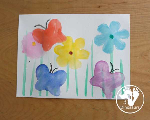 Watercolor Butterfly & Flower Painting is a fun watercolor painting with butterfly and flower cookie cutters - 3Dinosaurs.com