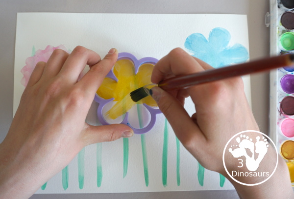 Watercolor Butterfly & Flower Painting is a fun watercolor painting with butterfly and flower cookie cutters - 3Dinosaurs.com