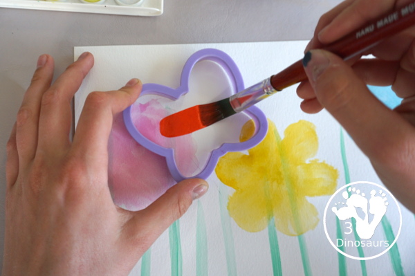 Watercolor Butterfly & Flower Painting is a fun watercolor painting with butterfly and flower cookie cutters - 3Dinosaurs.com