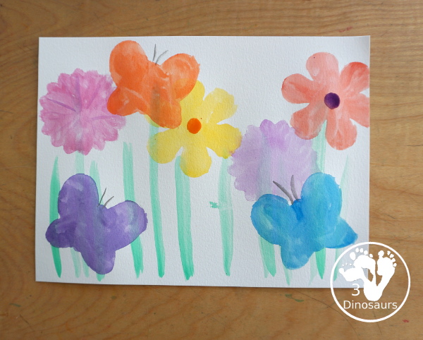 Watercolor Butterfly & Flower Painting is a fun watercolor painting with butterfly and flower cookie cutters - 3Dinosaurs.com