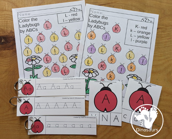 Ladybug Activity Pack: Prewriting, Numbers, Shapes and ABCs - has 189 pages of printables with a mix of no-prep worksheets, tracing strips, clip cards and easy reader books that work for a bug learning center - 3Dinosaurs.com