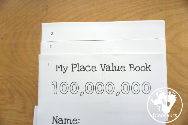 Free My Place Value Book - from ones to 100 million 10 page book. You start with only the ones place and work to 100 million in the book. - 3Dinosaurs.com