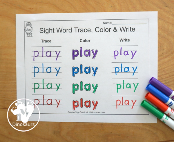 Romping & Roaring Preprimer Sight Words: not, one, play, red - you have 6 pages for each sight word that work on learning the sight word different ways with reading, writing, and finding. 3Dinosaurs.com